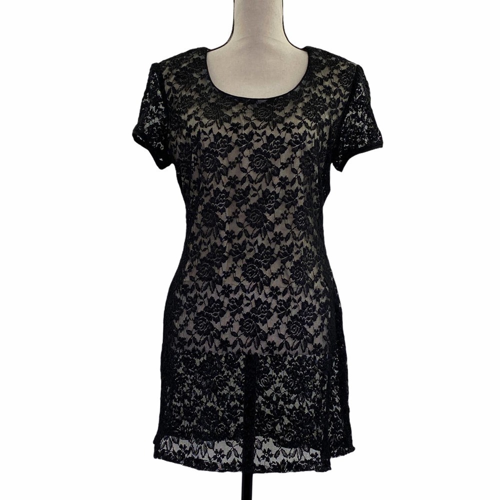 SCARLETT Black Lace Short Sleeve Mini Shift Dress